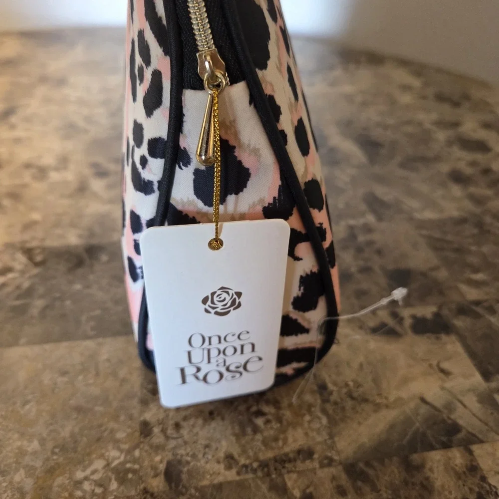 Once Upon a Rose cheetah leopard print make up travel cosmetics pouch bag NWT
